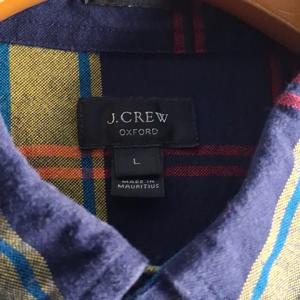 J. Crew Oxford Plaid Long Sleeve Button Down Flannel Size Large